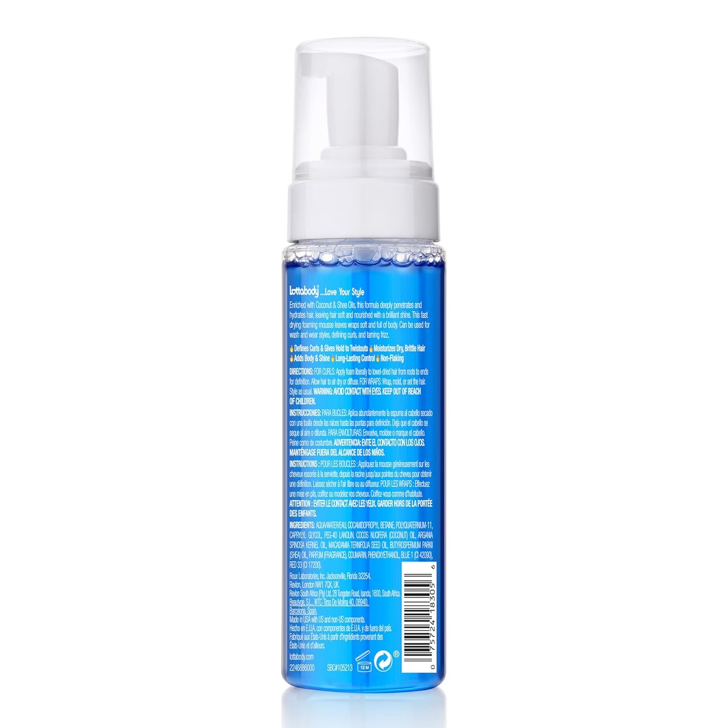 Lottabody Coconut Oil and Shea Wrap Me Foaming Curl Mousse , Creates Soft Wraps, Hair Mousse for Curly Hair, Defines Curls, Anti Frizz, 7 Fl Oz - 7DAY'S