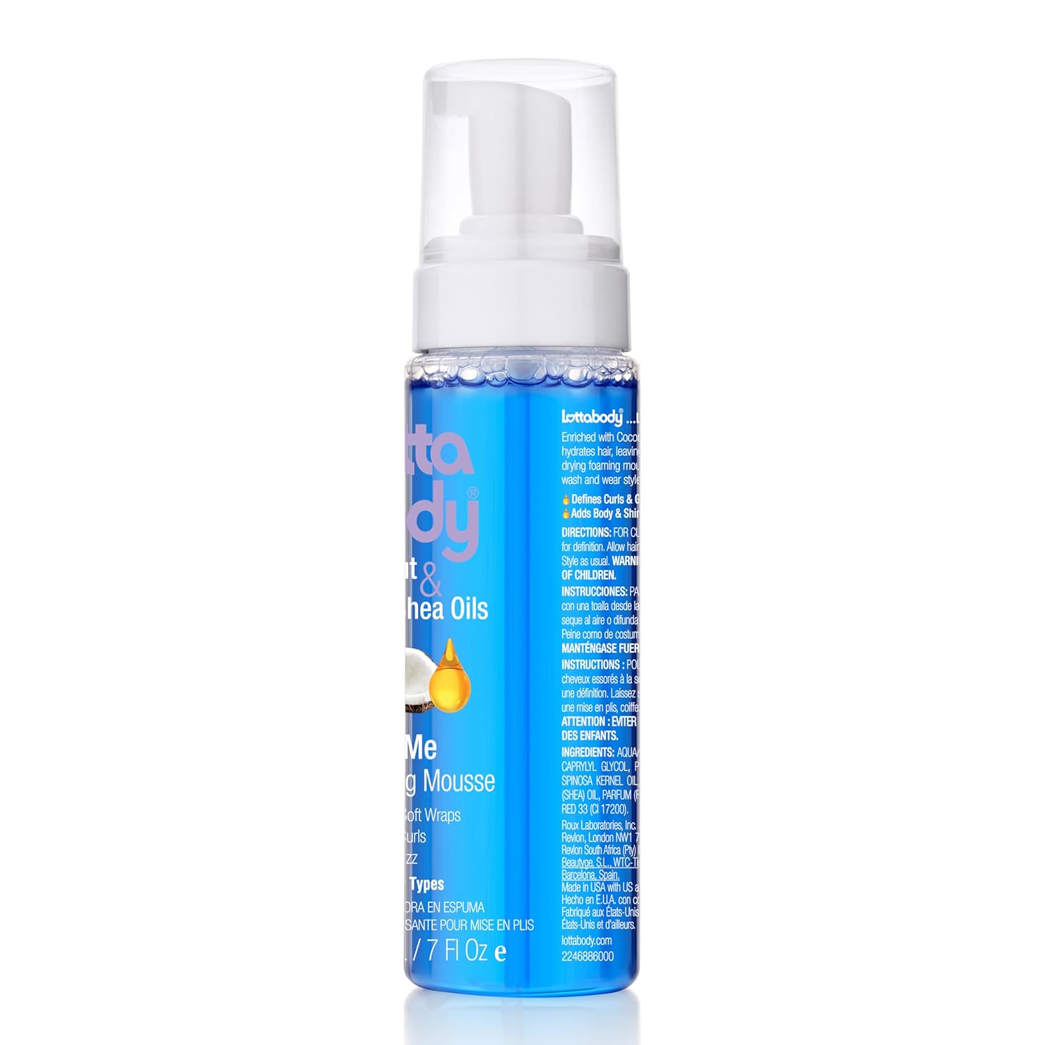 Lottabody Coconut Oil and Shea Wrap Me Foaming Curl Mousse , Creates Soft Wraps, Hair Mousse for Curly Hair, Defines Curls, Anti Frizz, 7 Fl Oz - 7DAY'S