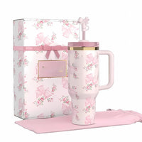 Love Shack Fancy Quencher Tumbler 40 oz Quencher H2.0 with box.40oz Tumbler with Handle,Double Wall Vacuum Reusable Stainless Steel Insulated Water Bottle,With Leak Proof lid and Straw (1, Pink) - 7DAY'S