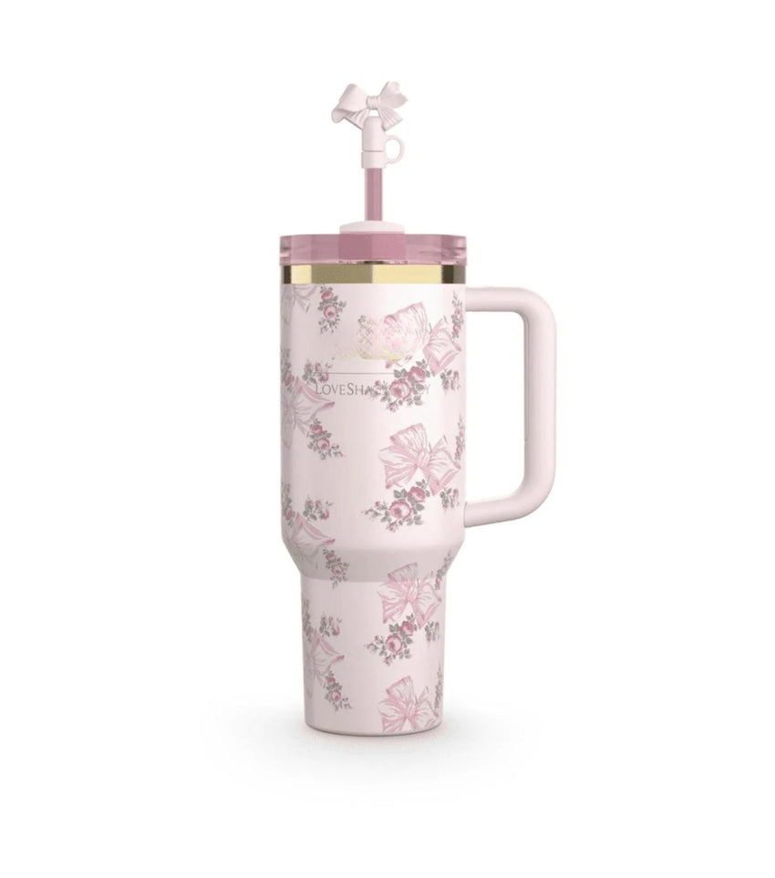 Love Shack Fancy Quencher Tumbler 40 oz Quencher H2.0 with box.40oz Tumbler with Handle,Double Wall Vacuum Reusable Stainless Steel Insulated Water Bottle,With Leak Proof lid and Straw (1, Pink) - 7DAY'S