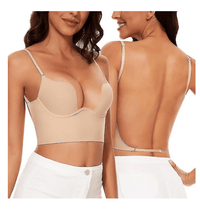 Low Back Bras For Women - seamless Deep U Plunge Backless Bras Convertible Multiway Low Cut Open Back Bra Halter Bras - 7DAY'S