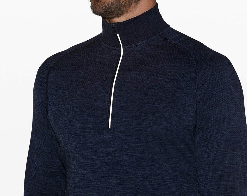 Lululemon Mens Metal Vent Tech 1/2 Zip Long Sleeve Shirt (Mineral Blue/Nautical Navy, M) - 7DAY'S