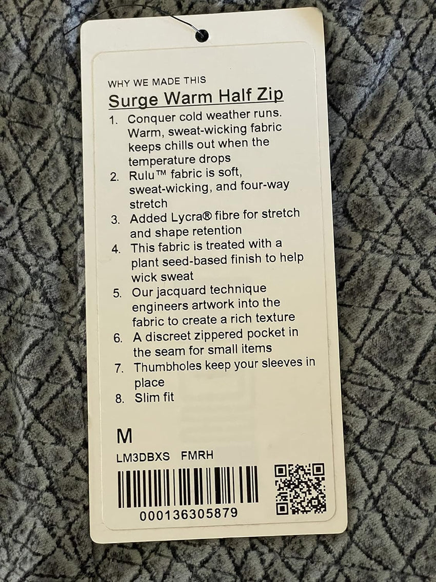 lululemon Surge Warm 1/2 Zip Grey - 7DAY'S
