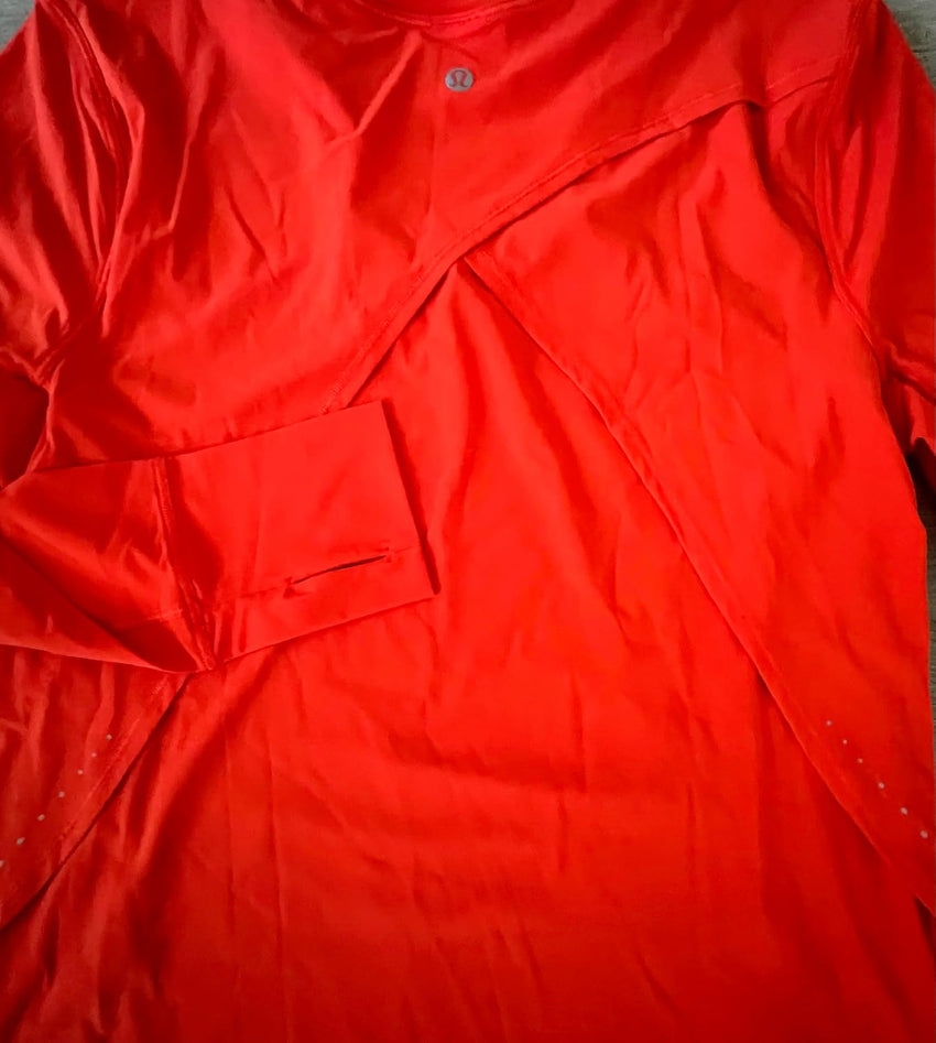 lululemon Womens UV Protection Folds Over Running Long Sleeve Shirt Slim Fit Size 8 Top Orange SLRO - 7DAY'S