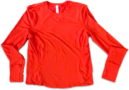 lululemon Womens UV Protection Folds Over Running Long Sleeve Shirt Slim Fit Size 8 Top Orange SLRO
