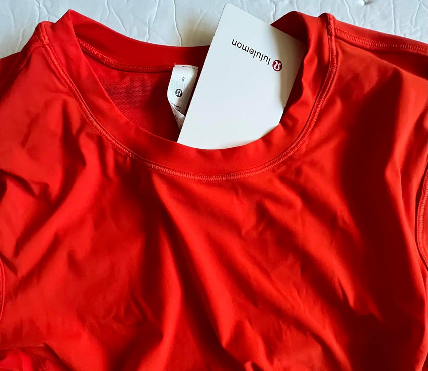 lululemon Womens UV Protection Folds Over Running Long Sleeve Shirt Slim Fit Size 8 Top Orange SLRO - 7DAY'S