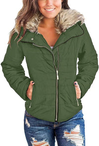 luvamia Women Parka Coat Pockets Quilted Puffer Jacket with Faux Fur Lapel, Size S - 2XL - 7DAY'S