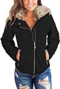 luvamia Women Parka Coat Pockets Quilted Puffer Jacket with Faux Fur Lapel, Size S - 2XL - 7DAY'S