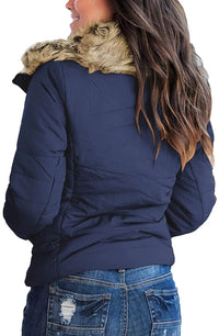 luvamia Women Parka Coat Pockets Quilted Puffer Jacket with Faux Fur Lapel, Size S - 2XL - 7DAY'S