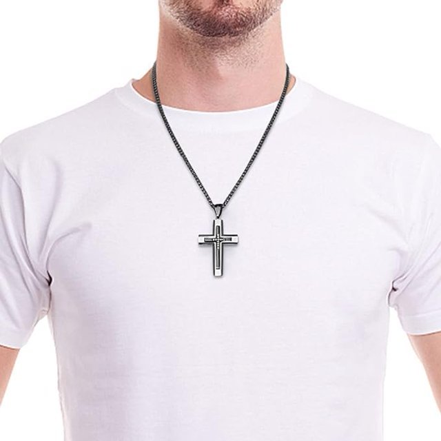 Luxury Cross Pendant Necklace for Men, Large Jesus Christ 316L Stainless Steel Cross Pendant Necklace, Heavy Duty Necklace for Men - 7DAY'S