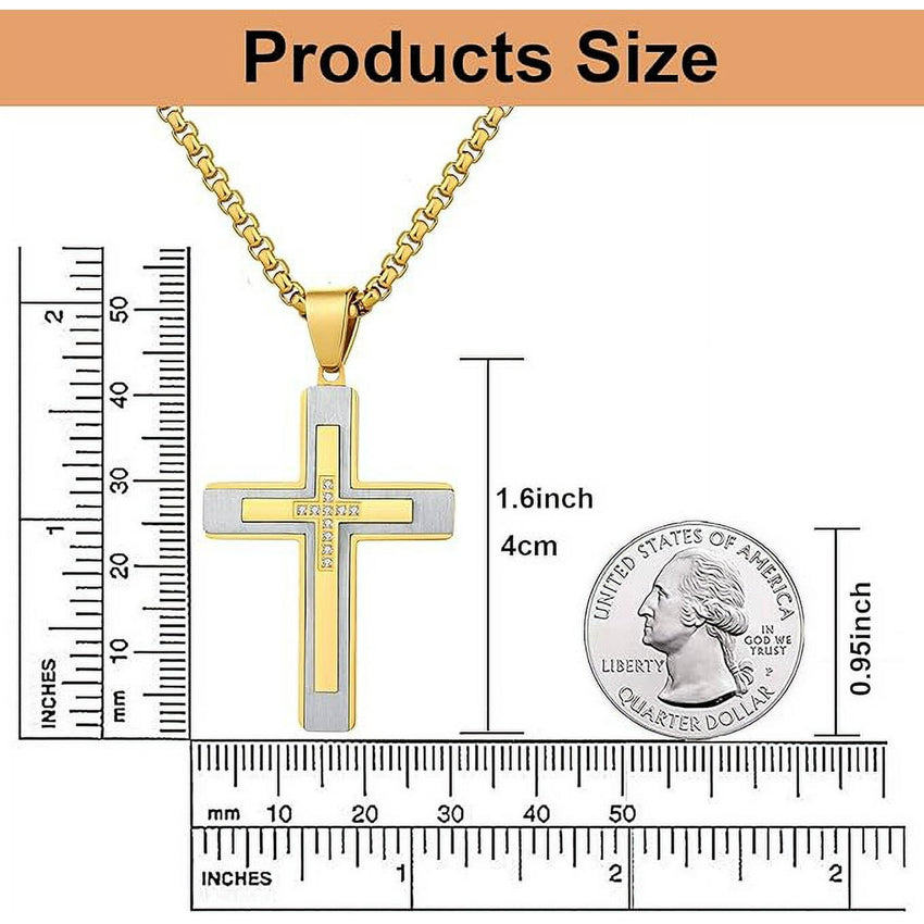 Luxury Cross Pendant Necklace for Men, Large Jesus Christ 316L Stainless Steel Cross Pendant Necklace, Heavy Duty Necklace for Men - 7DAY'S