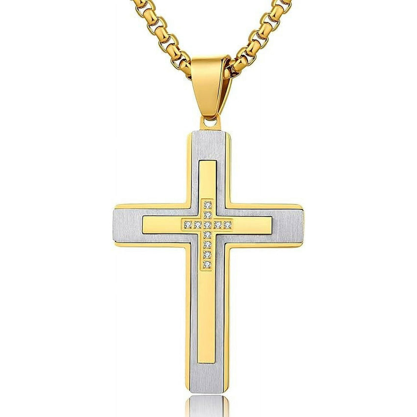 Luxury Cross Pendant Necklace for Men, Large Jesus Christ 316L Stainless Steel Cross Pendant Necklace, Heavy Duty Necklace for Men - 7DAY'S