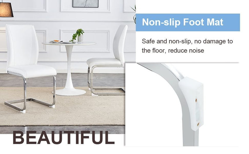 Luxury Simple Arch Chair - Set of 4 White PU Material High Resilience Dining Chair with Arched Metal Silver Leg. - 7DAY'S