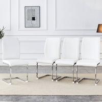 Luxury Simple Arch Chair - Set of 4 White PU Material High Resilience Dining Chair with Arched Metal Silver Leg. - 7DAY'S