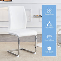 Luxury Simple Arch Chair - Set of 4 White PU Material High Resilience Dining Chair with Arched Metal Silver Leg. - 7DAY'S