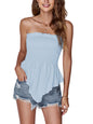 LYANER Women's Frill Shirred Ruffle Hem Strapless Tube Top Sleeveless Pleated Peplum Bandeau Blouse - 7DAY'S