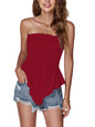 LYANER Women's Frill Shirred Ruffle Hem Strapless Tube Top Sleeveless Pleated Peplum Bandeau Blouse - 7DAY'S
