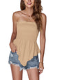 LYANER Women's Frill Shirred Ruffle Hem Strapless Tube Top Sleeveless Pleated Peplum Bandeau Blouse - 7DAY'S