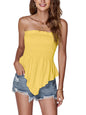 LYANER Women's Frill Shirred Ruffle Hem Strapless Tube Top Sleeveless Pleated Peplum Bandeau Blouse - 7DAY'S