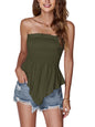 LYANER Women's Frill Shirred Ruffle Hem Strapless Tube Top Sleeveless Pleated Peplum Bandeau Blouse - 7DAY'S