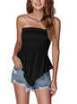 LYANER Women's Frill Shirred Ruffle Hem Strapless Tube Top Sleeveless Pleated Peplum Bandeau Blouse - 7DAY'S