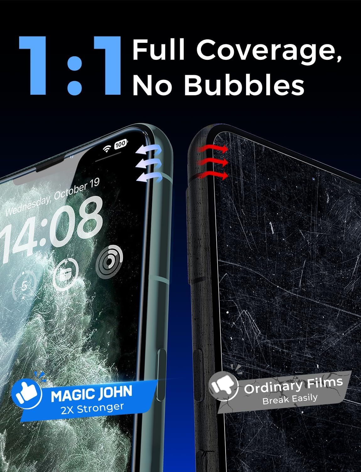 MAGIC JOHN 2 Pack for iPhone 11 Pro Max/XSMAX 6.5 inch Tempered Glass Screen Protector, Auto Dust - Elimination Installation, Bubble Free, HD Clear, Easy Installation - 7DAY'S