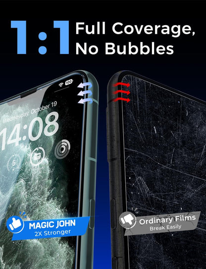 MAGIC JOHN 2 Pack for iPhone 11 Pro Max/XSMAX 6.5 inch Tempered Glass Screen Protector, Auto Dust - Elimination Installation, Bubble Free, HD Clear, Easy Installation - 7DAY'S