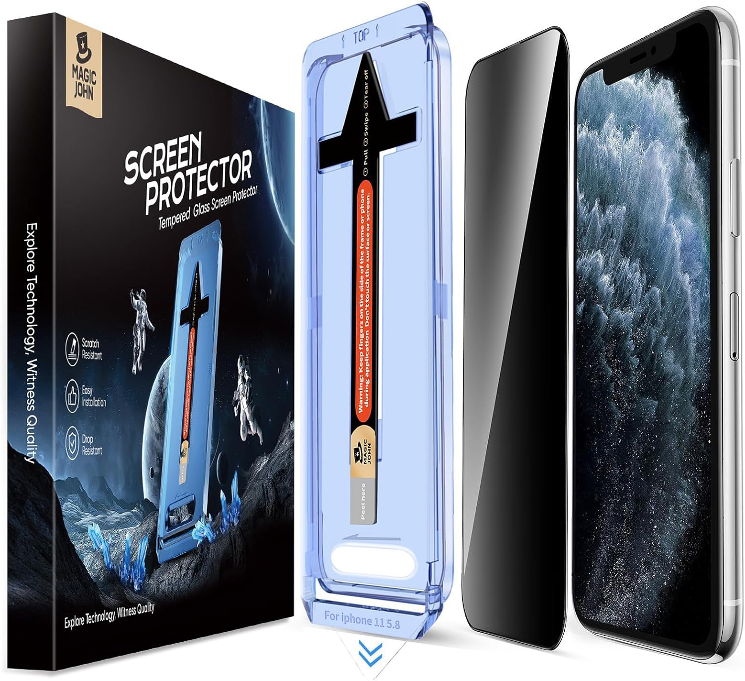 MAGIC JOHN 2 Pack for iPhone 11 Pro/iPhone X/iPhone XS 5.8 inch Privacy Glass Screen Protector, Auto Dust - Elimination Installation, Bubble Free, Easy Installation - 7DAY'S