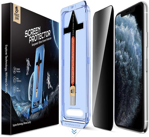 MAGIC JOHN 2 Pack for iPhone 11 Pro/iPhone X/iPhone XS 5.8 inch Privacy Glass Screen Protector, Auto Dust-Elimination Installation, Bubble Free, Easy Installation