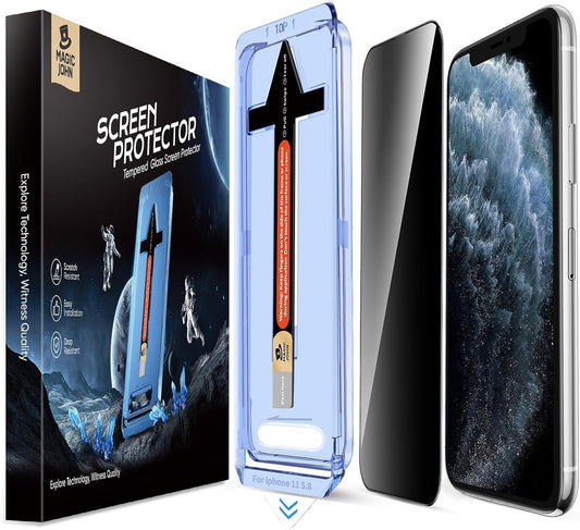 MAGIC JOHN 2 Pack for iPhone 11 Pro/iPhone X/iPhone XS 5.8 inch Privacy Glass Screen Protector, Auto Dust - Elimination Installation, Bubble Free, Easy Installation - 7DAY'S