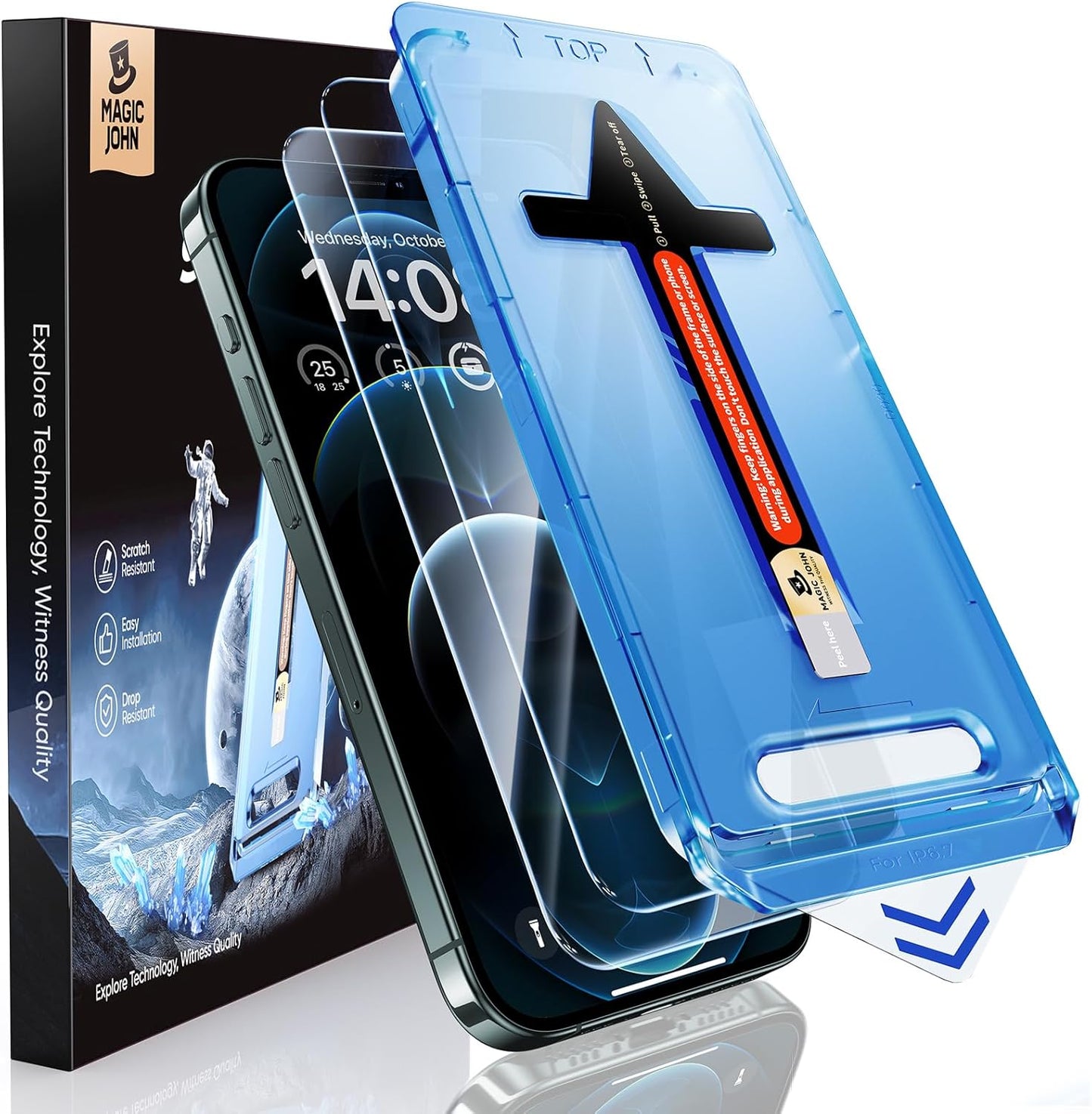 MAGIC JOHN 2 Pack for iPhone 12 Pro Max 6.7 inch Tempered Glass Screen Protector, Auto Dust - Elimination Installation, Bubble Free, HD Clear, Easy Installation - 7DAY'S