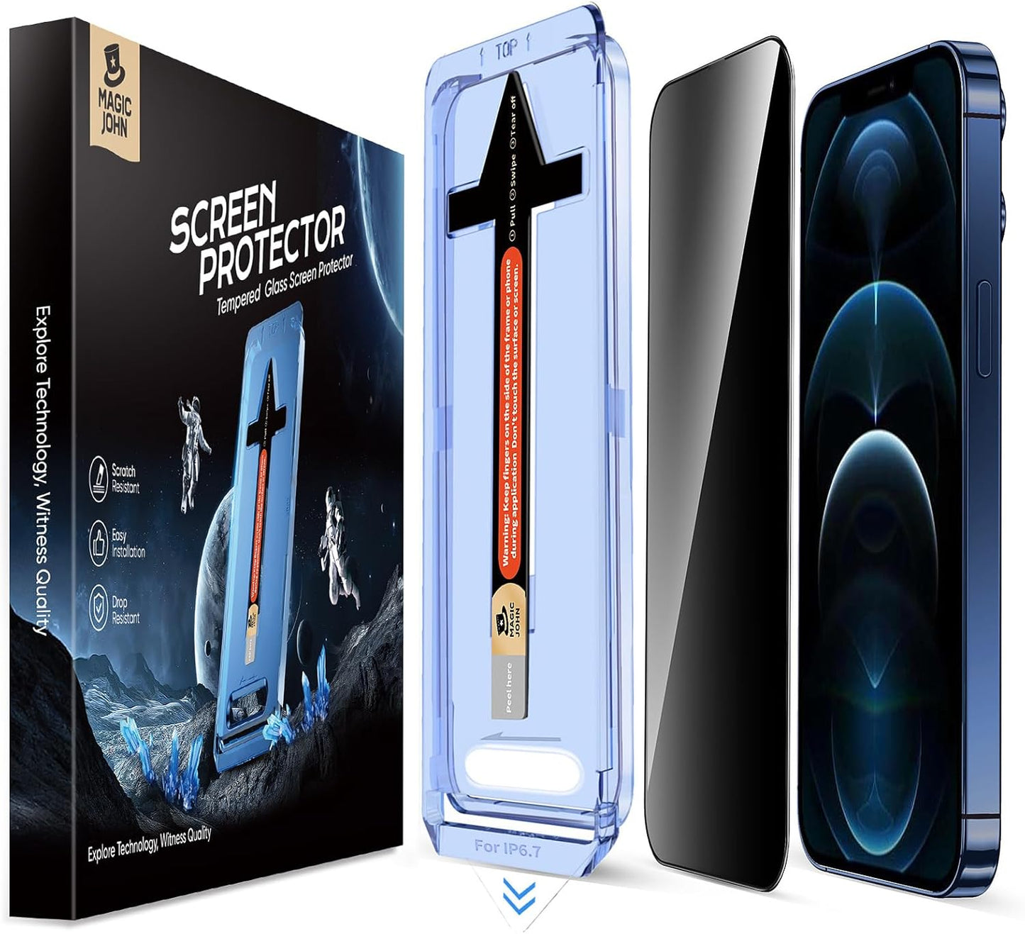 MAGIC JOHN 2 Pack for iPhone 12 Pro Max Privacy Glass Screen Protector, Auto Dust - Elimination Installation, Bubble Free, Anti Spy, Easy Installation - 7DAY'S