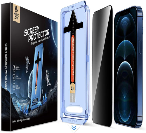 MAGIC JOHN 2 Pack for iPhone 12 Pro Max Privacy Glass Screen Protector, Auto Dust-Elimination Installation, Bubble Free, Anti Spy, Easy Installation