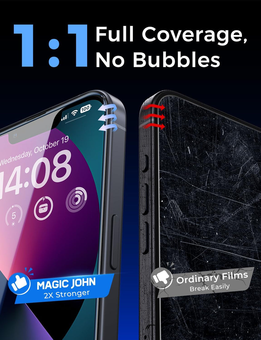 MAGIC JOHN 2 Pack for iPhone 13/14& iPhone 13 Pro 6.1 inch Tempered Glass Screen Protector, Auto Dust - Elimination, Bubble Free, HD Clear, Easy Installation - 7DAY'S