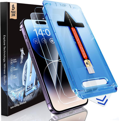 MAGIC JOHN 2 Pack for iPhone 14 Pro 6.1 inch Tempered Glass Screen Protector, Auto Dust - Elimination Installation, Bubble Free, Dynamic Island Compatible, HD Clear, Easy Installation - 7DAY'S