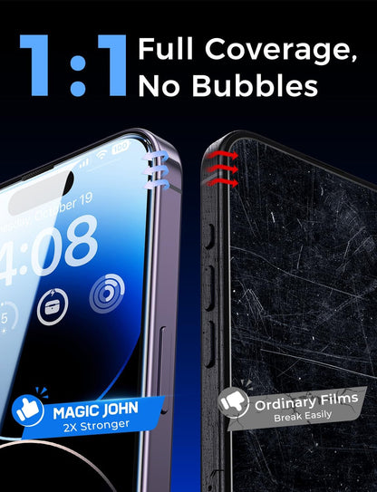 MAGIC JOHN 2 Pack for iPhone 14 Pro 6.1 inch Tempered Glass Screen Protector, Auto Dust - Elimination Installation, Bubble Free, Dynamic Island Compatible, HD Clear, Easy Installation - 7DAY'S