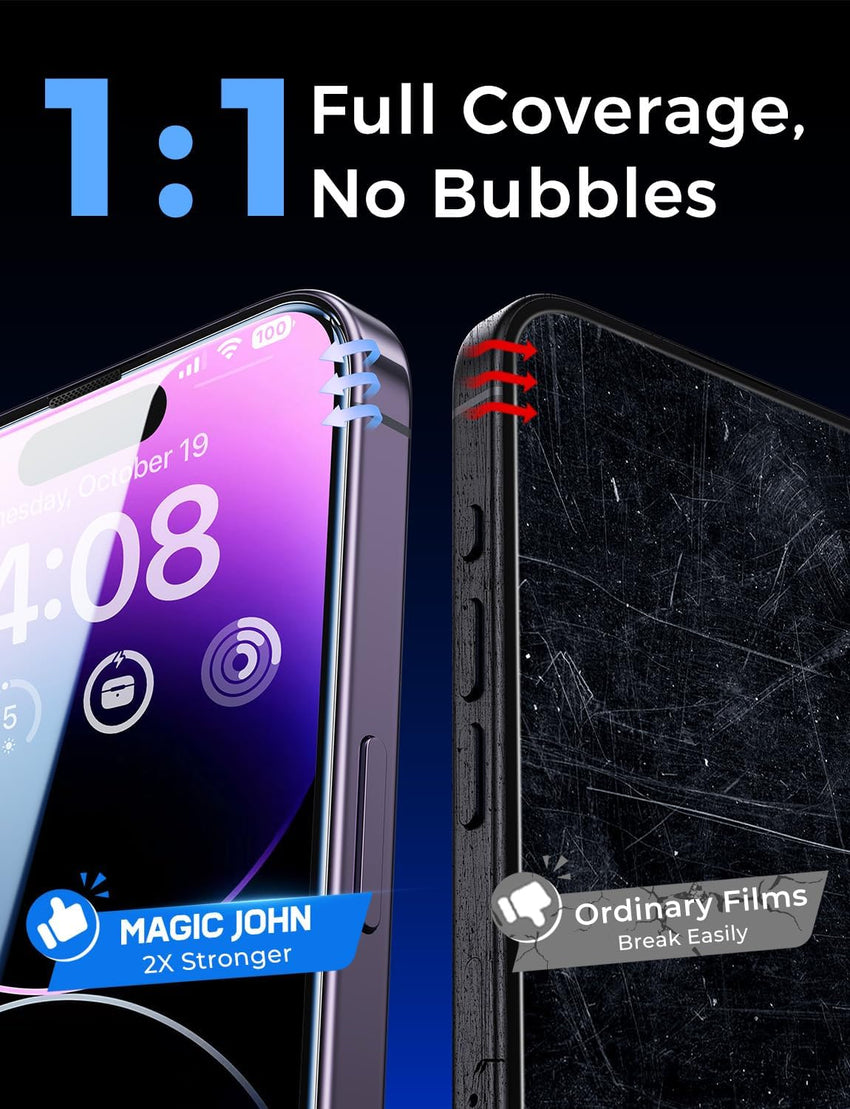 MAGIC JOHN 2 Pack for iPhone 14 Pro Max 6.7 inch Tempered Glass Screen Protector, Auto Dust - Elimination Installation, Bubble Free, Dynamic Island Compatible, HD Clear, Easy Installation - 7DAY'S