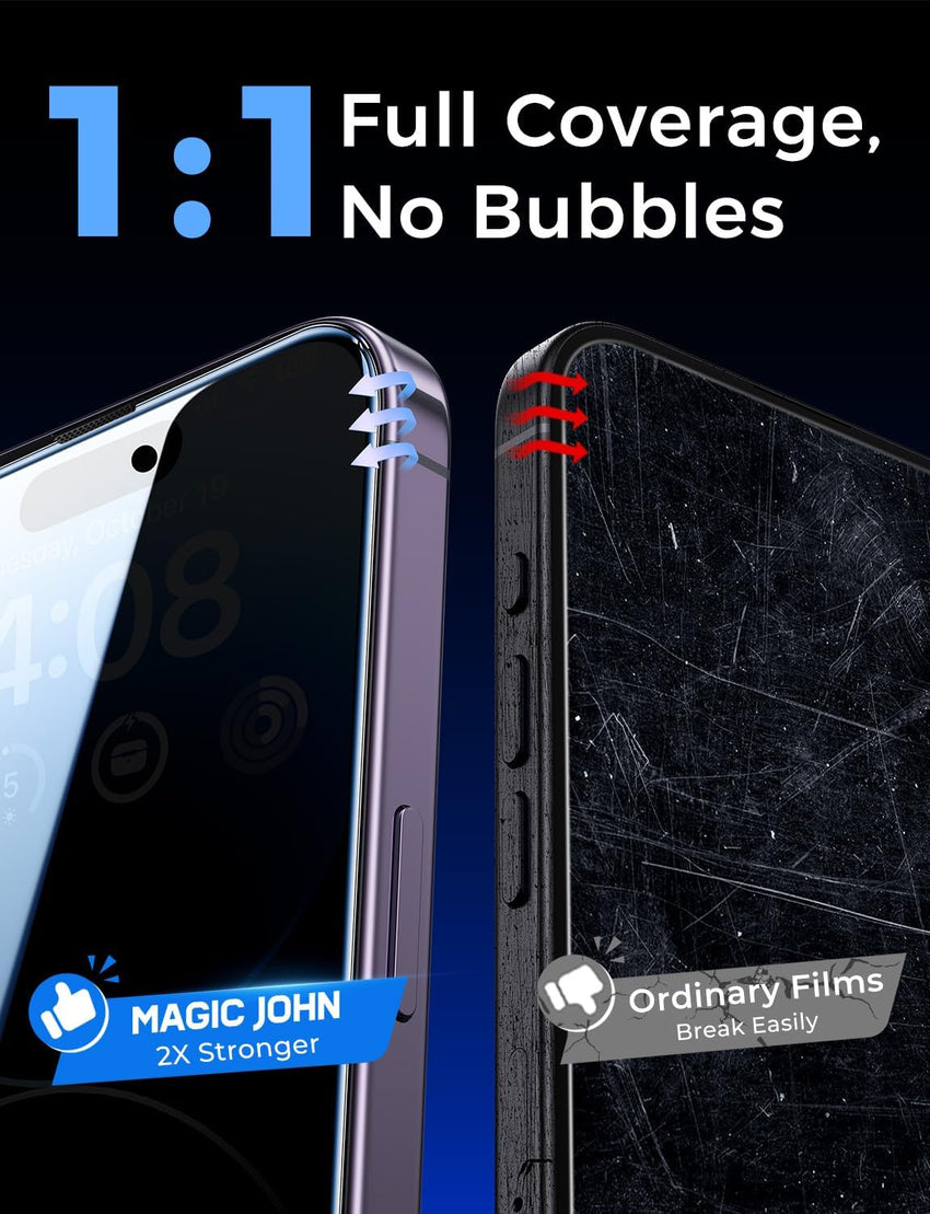 MAGIC JOHN 2 Pack for iPhone 14 Pro Privacy Screen Protector 6.1 inch[Not Max], Tempered Glass, Auto Dust - Elimination Installation, Bubble Free, Anti Scratch, Case Friendly - 7DAY'S