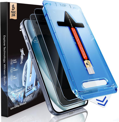 MAGIC JOHN 2 Pack for iPhone 15 6.1 inch Privacy Glass Screen Protector, Auto Dust - Elimination Installation, Bubble Free, Easy Installation - 7DAY'S