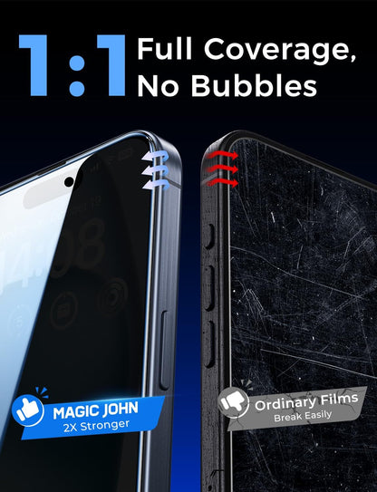 MAGIC JOHN 2 Pack for iPhone 15 6.1 inch Privacy Glass Screen Protector, Auto Dust - Elimination Installation, Bubble Free, Easy Installation - 7DAY'S