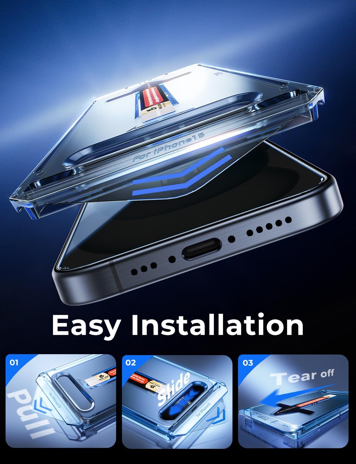 MAGIC JOHN 2 Pack for iPhone 15 6.1 inch Privacy Glass Screen Protector, Auto Dust - Elimination Installation, Bubble Free, Easy Installation - 7DAY'S