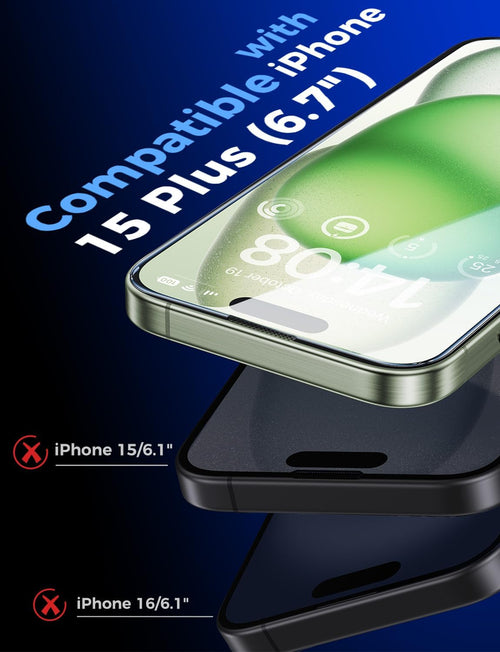 MAGIC JOHN 2 Pack for iPhone 15 Plus 6.7 inch Tempered Glass Screen Protector, Auto Dust - Elimination Installation, Bubble Free, Dynamic Island Compatible, HD Clear, Easy Installation - 7DAY'S