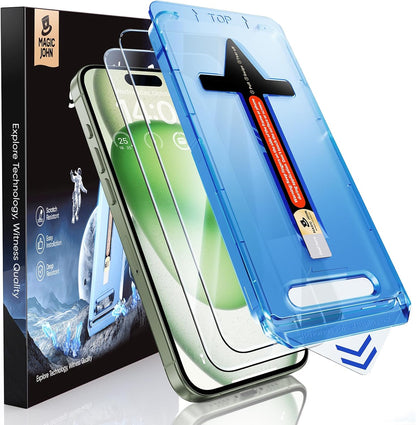 MAGIC JOHN 2 Pack for iPhone 15 Plus 6.7 inch Tempered Glass Screen Protector, Auto Dust - Elimination Installation, Bubble Free, Dynamic Island Compatible, HD Clear, Easy Installation - 7DAY'S