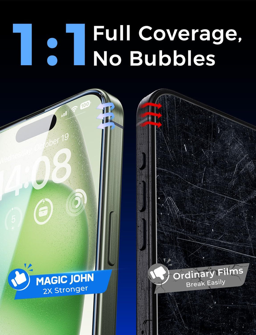 MAGIC JOHN 2 Pack for iPhone 15 Plus 6.7 inch Tempered Glass Screen Protector, Auto Dust - Elimination Installation, Bubble Free, Dynamic Island Compatible, HD Clear, Easy Installation - 7DAY'S