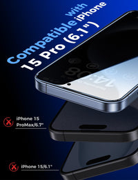 MAGIC JOHN 2 Pack for iPhone 15 Pro (6.1 inch) Privacy Glass Screen Protector, Anti - spy Tempered Glass Film, Auto Dust - Elimination Installation, Bubble Free, Case Friendly - 7DAY'S