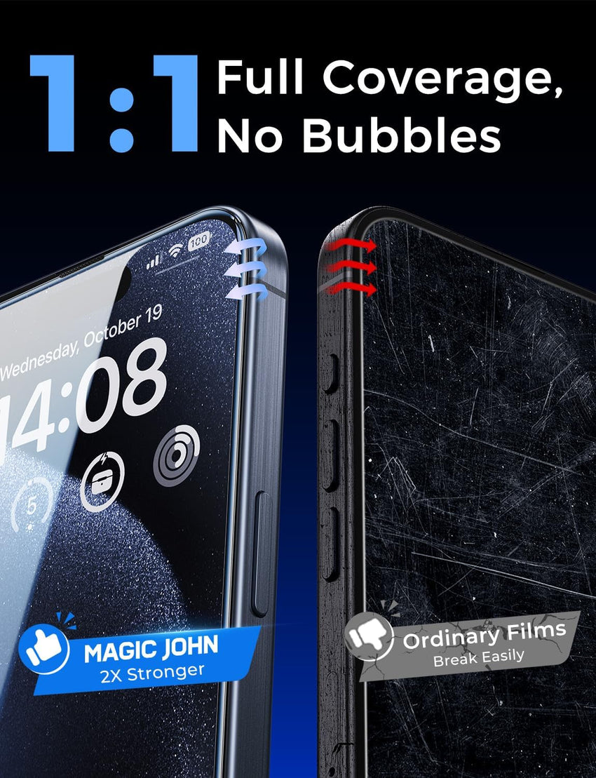 MAGIC JOHN 2 Pack for iPhone 15 Pro (6.1 inch) Tempered Glass Screen Protector, Auto Dust - Elimination Installation, Bubble Free, Dynamic Island Compatible, HD Clear, Easy Installation - 7DAY'S