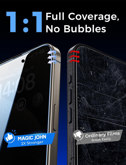 MAGIC JOHN 2 Pack for iPhone 15 Pro Max 6.7 inch Privacy Glass Screen Protector, Auto Dust - Elimination Installation, Bubble Free, Easy Installation - 7DAY'S