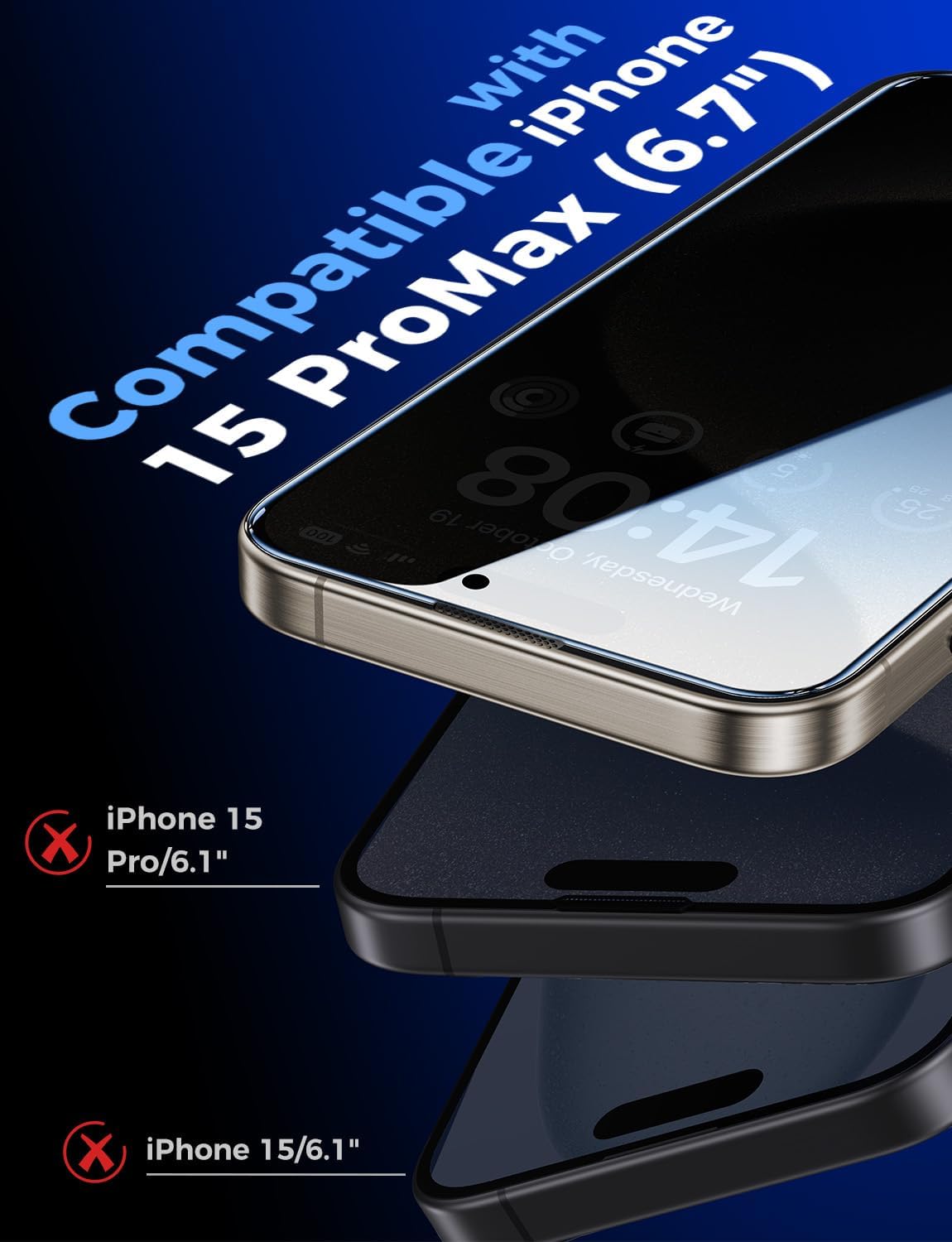 MAGIC JOHN 2 Pack for iPhone 15 Pro Max 6.7 inch Privacy Glass Screen Protector, Auto Dust - Elimination Installation, Bubble Free, Easy Installation - 7DAY'S