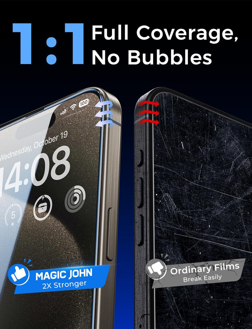 MAGIC JOHN 2 Pack for iPhone 15 Pro Max 6.7 inch Tempered Glass Screen Protector, Auto Dust - Elimination Installation, Bubble Free, Dynamic Island Compatible, HD Clear, Easy Installation - 7DAY'S