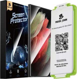 MAGIC JOHN 2 Pack for Samsung Galaxy S21 Ultra Screen Protector [Ceramic Film Material Not Glass] 6.8 inch,[100% Fingerprint ID Compatible] Easy Installation Tray, Shock-Resistant, 3D Curved, Bubble